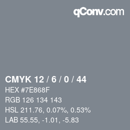 Code couleur: CMYK 12 / 6 / 0 / 44 | qconv.com
