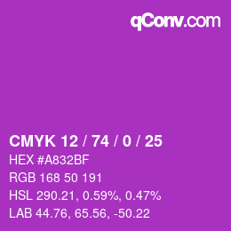 颜色代码: CMYK 12 / 74 / 0 / 25 | qconv.com