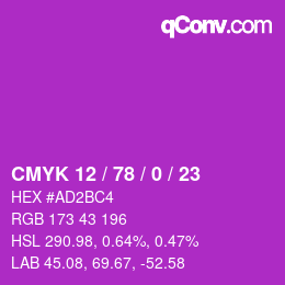 Color code: CMYK 12 / 78 / 0 / 23 | qconv.com