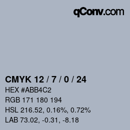 Farbcode: CMYK 12 / 7 / 0 / 24 | qconv.com