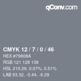 颜色代码: CMYK 12 / 7 / 0 / 46 | qconv.com