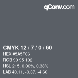カラーコード: CMYK 12 / 7 / 0 / 60 | qconv.com