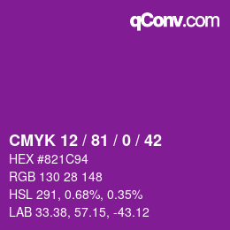 Code couleur: CMYK 12 / 81 / 0 / 42 | qconv.com