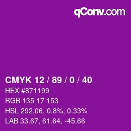 カラーコード: CMYK 12 / 89 / 0 / 40 | qconv.com