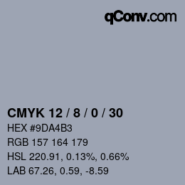 颜色代码: CMYK 12 / 8 / 0 / 30 | qconv.com