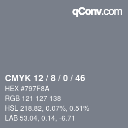 カラーコード: CMYK 12 / 8 / 0 / 46 | qconv.com