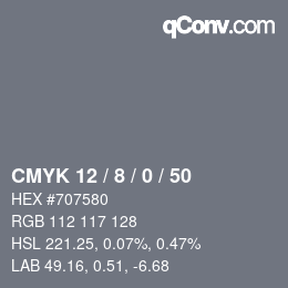 颜色代码: CMYK 12 / 8 / 0 / 50 | qconv.com