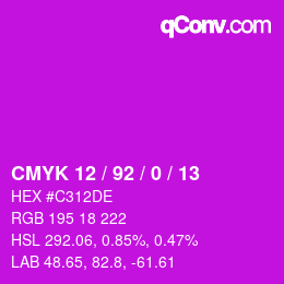 カラーコード: CMYK 12 / 92 / 0 / 13 | qconv.com