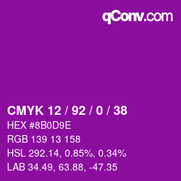 カラーコード: CMYK 12 / 92 / 0 / 38 | qconv.com
