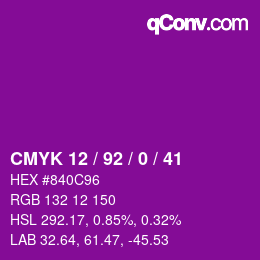 颜色代码: CMYK 12 / 92 / 0 / 41 | qconv.com