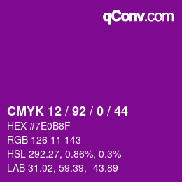カラーコード: CMYK 12 / 92 / 0 / 44 | qconv.com