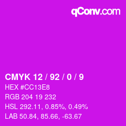 カラーコード: CMYK 12 / 92 / 0 / 9 | qconv.com