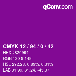 カラーコード: CMYK 12 / 94 / 0 / 42 | qconv.com