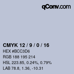 Farbcode: CMYK 12 / 9 / 0 / 16 | qconv.com