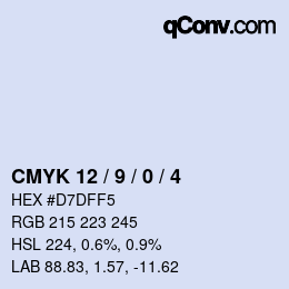 颜色代码: CMYK 12 / 9 / 0 / 4 | qconv.com