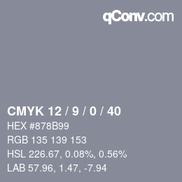 カラーコード: CMYK 12 / 9 / 0 / 40 | qconv.com