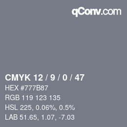 Color code: CMYK 12 / 9 / 0 / 47 | qconv.com