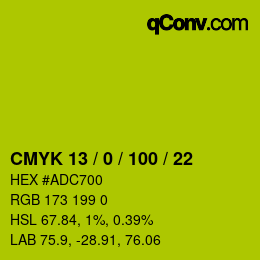 Color code: CMYK 13 / 0 / 100 / 22 | qconv.com