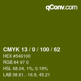 颜色代码: CMYK 13 / 0 / 100 / 62 | qconv.com