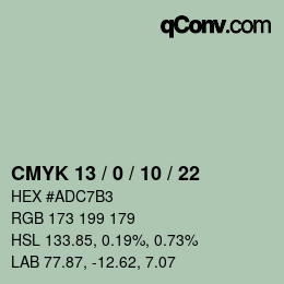 カラーコード: CMYK 13 / 0 / 10 / 22 | qconv.com