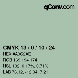 カラーコード: CMYK 13 / 0 / 10 / 24 | qconv.com