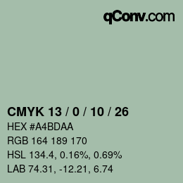 カラーコード: CMYK 13 / 0 / 10 / 26 | qconv.com