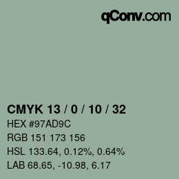 Color code: CMYK 13 / 0 / 10 / 32 | qconv.com