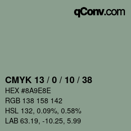 カラーコード: CMYK 13 / 0 / 10 / 38 | qconv.com