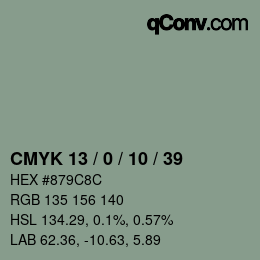 颜色代码: CMYK 13 / 0 / 10 / 39 | qconv.com