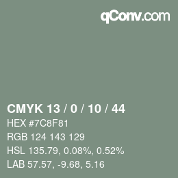 Color code: CMYK 13 / 0 / 10 / 44 | qconv.com