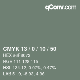 カラーコード: CMYK 13 / 0 / 10 / 50 | qconv.com