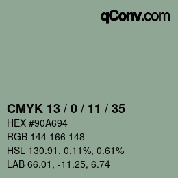 カラーコード: CMYK 13 / 0 / 11 / 35 | qconv.com