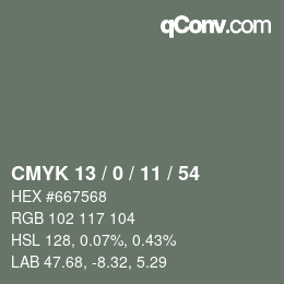 カラーコード: CMYK 13 / 0 / 11 / 54 | qconv.com