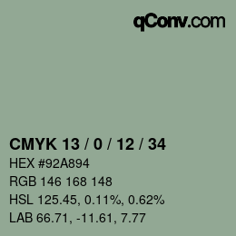 カラーコード: CMYK 13 / 0 / 12 / 34 | qconv.com