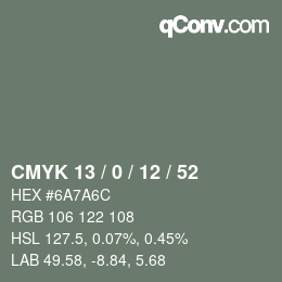 Color code: CMYK 13 / 0 / 12 / 52 | qconv.com