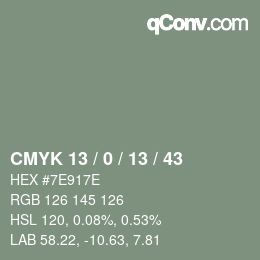カラーコード: CMYK 13 / 0 / 13 / 43 | qconv.com