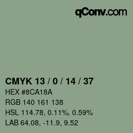 カラーコード: CMYK 13 / 0 / 14 / 37 | qconv.com