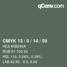 カラーコード: CMYK 13 / 0 / 14 / 59 | qconv.com