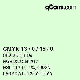 カラーコード: CMYK 13 / 0 / 15 / 0 | qconv.com