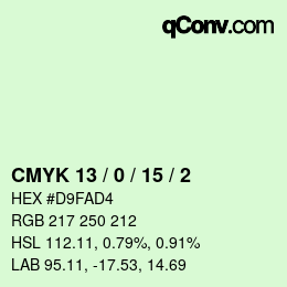 カラーコード: CMYK 13 / 0 / 15 / 2 | qconv.com