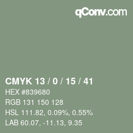Color code: CMYK 13 / 0 / 15 / 41 | qconv.com