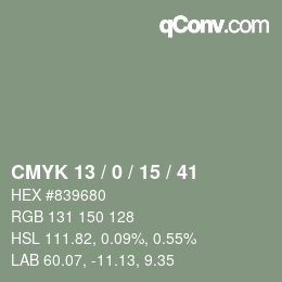 Color code: CMYK 13 / 0 / 15 / 41 | qconv.com