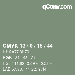 颜色代码: CMYK 13 / 0 / 15 / 44 | qconv.com