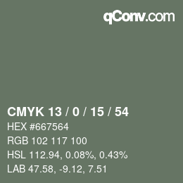 Color code: CMYK 13 / 0 / 15 / 54 | qconv.com