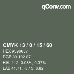 Color code: CMYK 13 / 0 / 15 / 60 | qconv.com