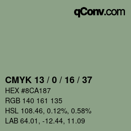 カラーコード: CMYK 13 / 0 / 16 / 37 | qconv.com