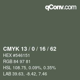 Color code: CMYK 13 / 0 / 16 / 62 | qconv.com