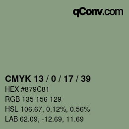 Color code: CMYK 13 / 0 / 17 / 39 | qconv.com