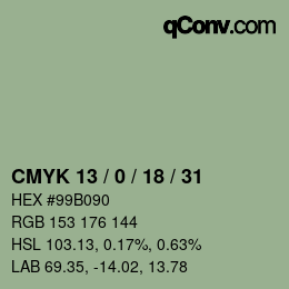 Farbcode: CMYK 13 / 0 / 18 / 31 | qconv.com