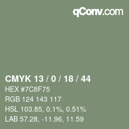 Color code: CMYK 13 / 0 / 18 / 44 | qconv.com